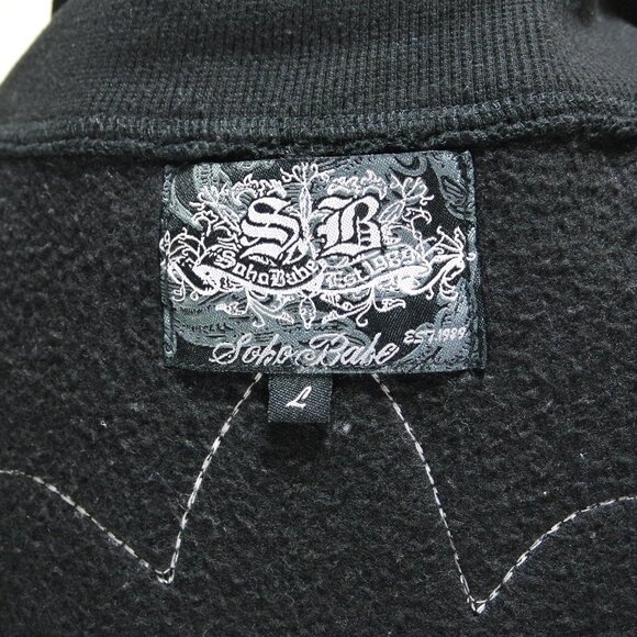 SOHO BABE Black Cowl Neck Full Zip Silver Fleur De Lis Sweatshirt L - Picture 14 of 17